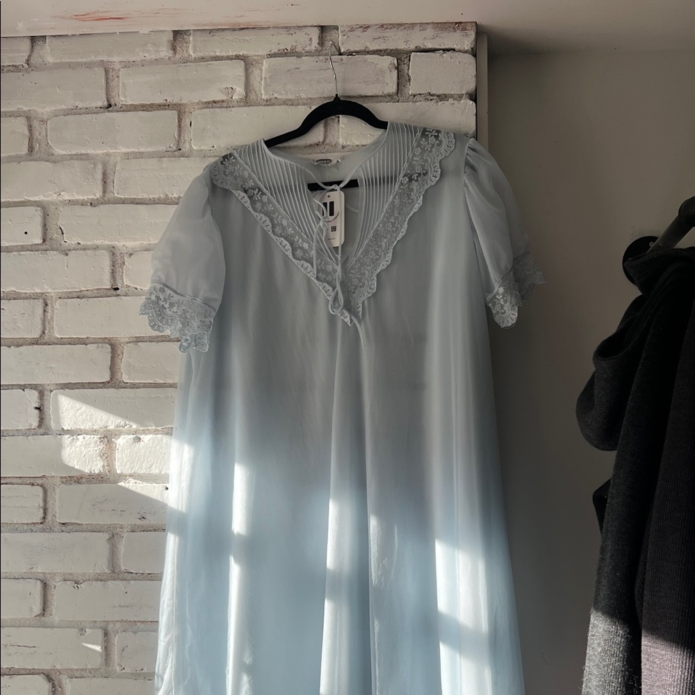 Light Blue Lace-Trim Nightgown flowy sleeved dress - out of stock - Picture 3 of 12